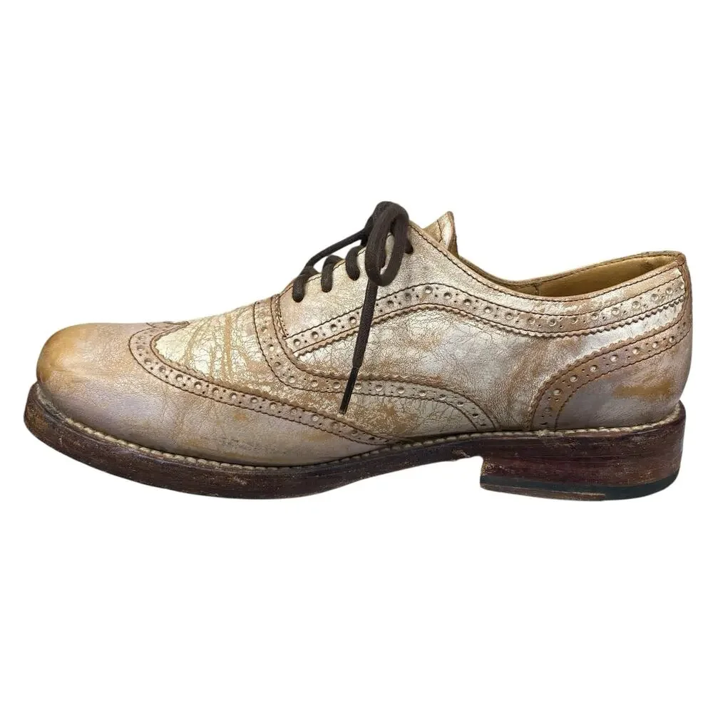 Bed Stu Men’s Lita Tan Distressed Leather Wingtip Oxford Size US 8.5